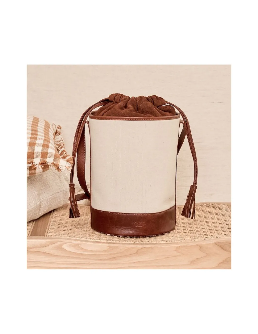 Women'S Leather Bag^MONPIEL Round Canvas Bucket Bag Leather
