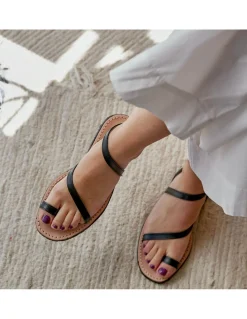 Women Leather Sandals^MONPIEL Sandal Leather Strips Milos Black