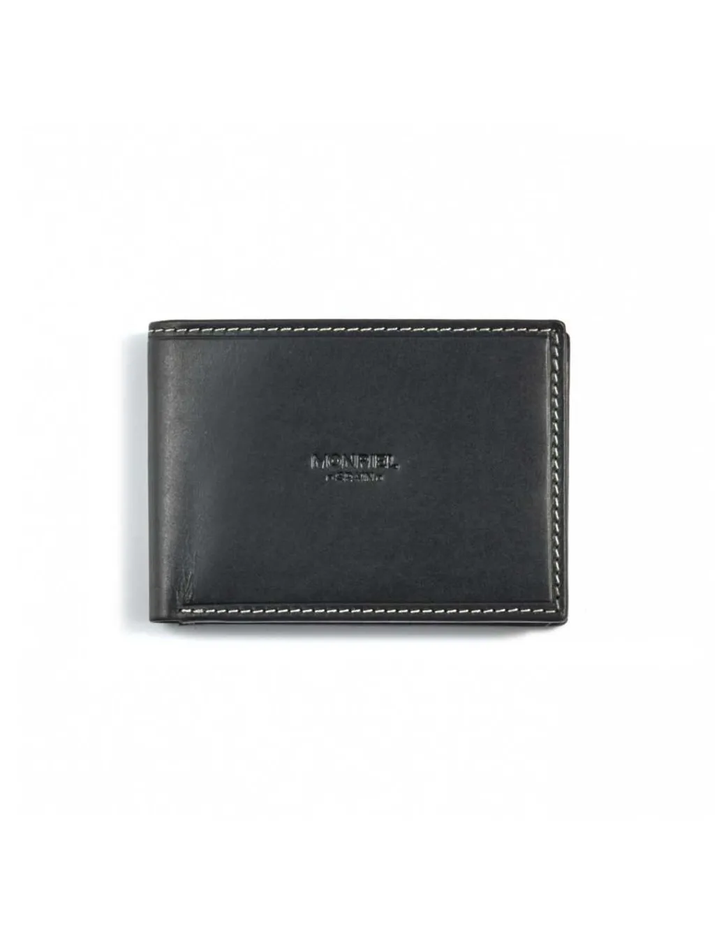 Men'S Leather Wallets^MONPIEL Small American Wallet Simple Central Logo Black