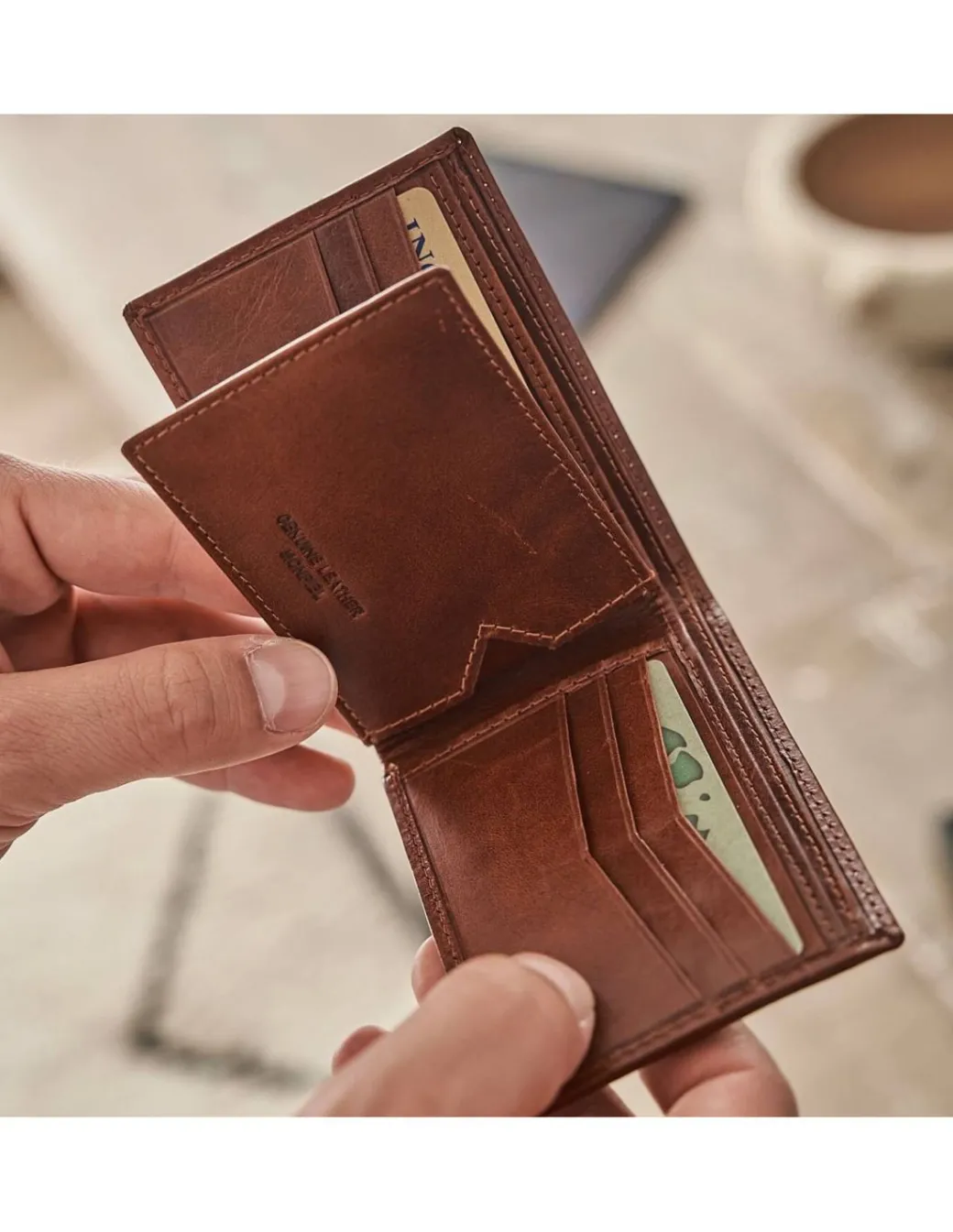 Men'S Leather Wallets^MONPIEL Small American Wallet Simple Central Logo Leather