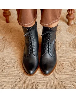 Leather Booty Woman^MONPIEL Vero Women'S Leather Ankle Boots Fine Point Black