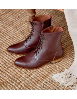 Leather Booty Woman^MONPIEL Vero Women'S Leather Ankle Boots Fine Point Burgundy