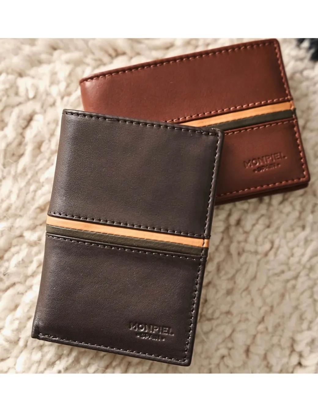 Men'S Leather Wallets^MONPIEL Wallet With Purse Inside Color Stripes Brown
