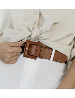 Women'S Leather Belts^MONPIEL Wide Belt With Lined Buckle Leather