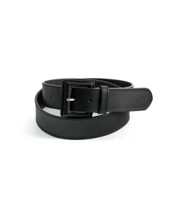 Women'S Leather Belts^MONPIEL Wide Leather Belt With Lined Buckle Black
