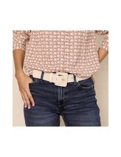 Women'S Leather Belts^MONPIEL Wide Leather Belt With Lined Buckle Beige