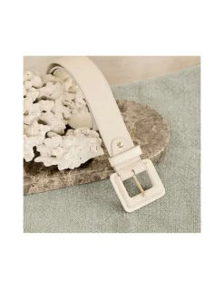 Women'S Leather Belts^MONPIEL Wide Leather Belt With Lined Buckle Beige