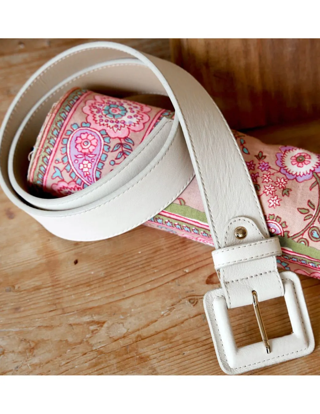 Women'S Leather Belts^MONPIEL Wide Leather Belt With Lined Buckle Beige