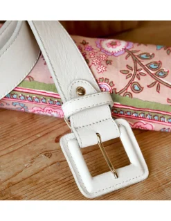 Women'S Leather Belts^MONPIEL Wide Leather Belt With Lined Buckle Beige