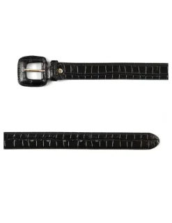 Women'S Leather Belts^MONPIEL Women'S Crocodile Lined Buckle Belt Black