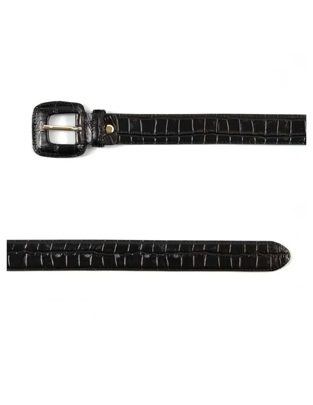 Women'S Leather Belts^MONPIEL Women'S Crocodile Lined Buckle Belt Black